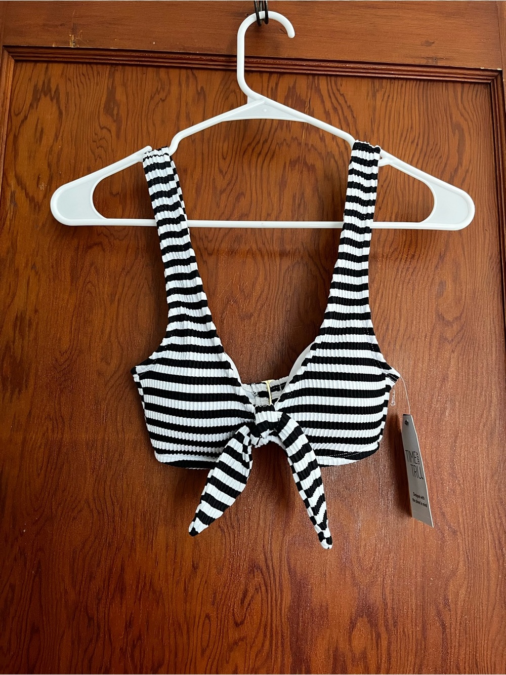 Striped Black & White Tie-Front bikini top